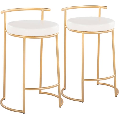 Round Fuji 26" Counter Stool in Gold & White Leatherette (Set of 2)